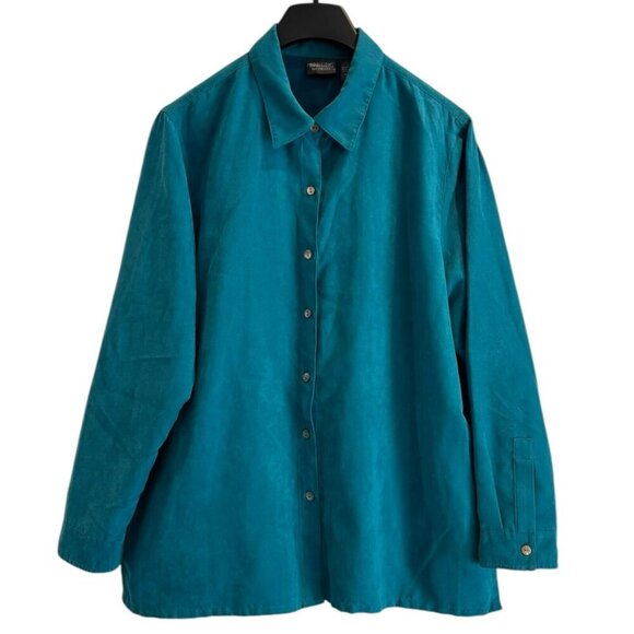 Chico’s Addition Blouse Blue Teal Button-Up Size 3‎ (XL) Long Sleeve - Picture 1 of 5